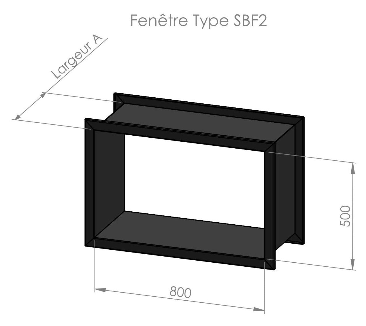 Fenster für Sichtschutz mit Holzträger 800x500x380mm - Typ SBF2