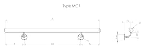 Main-courante inox brossé MC1 - 2 supports - 600-1800mm